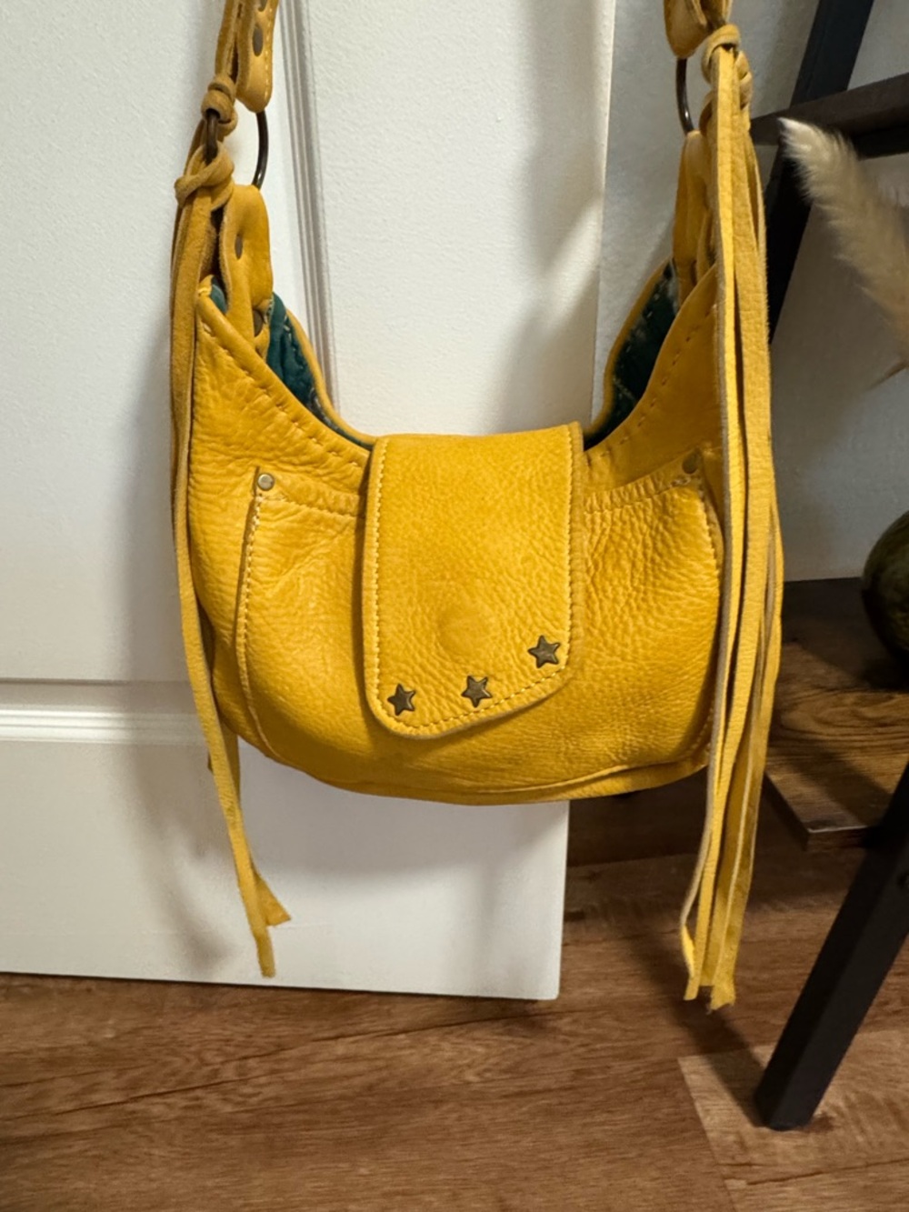 One of a kind custom made Mustard Leather Shoulder Bag with Tassel Detail-  NWOT